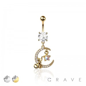 316L SURGICAL STEEL MULTI CZ MOON CAT STAR BELLY BUTTON NAVEL RING 